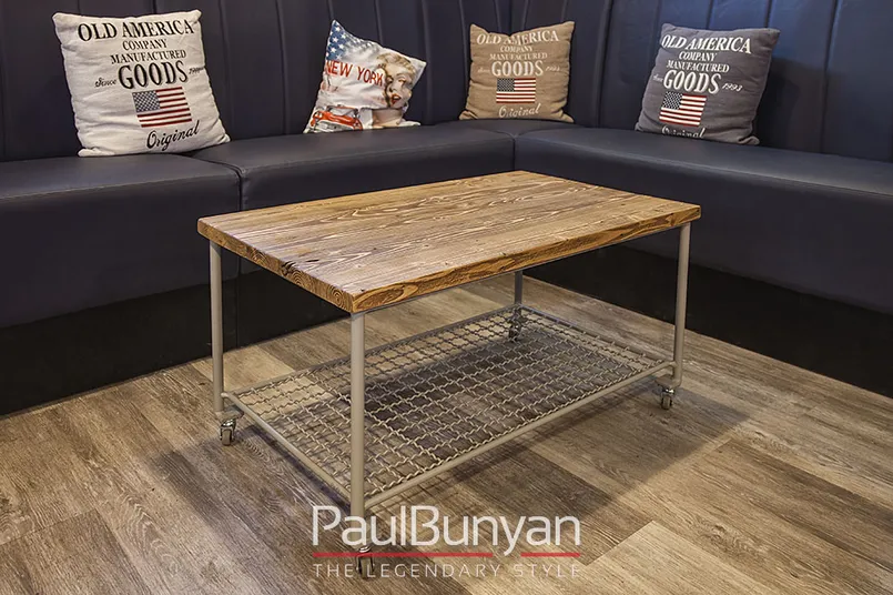 Stolik kawowy ze starego drewna i metalu na kółkach Stoliki kawowe ze starego drewna i metalu